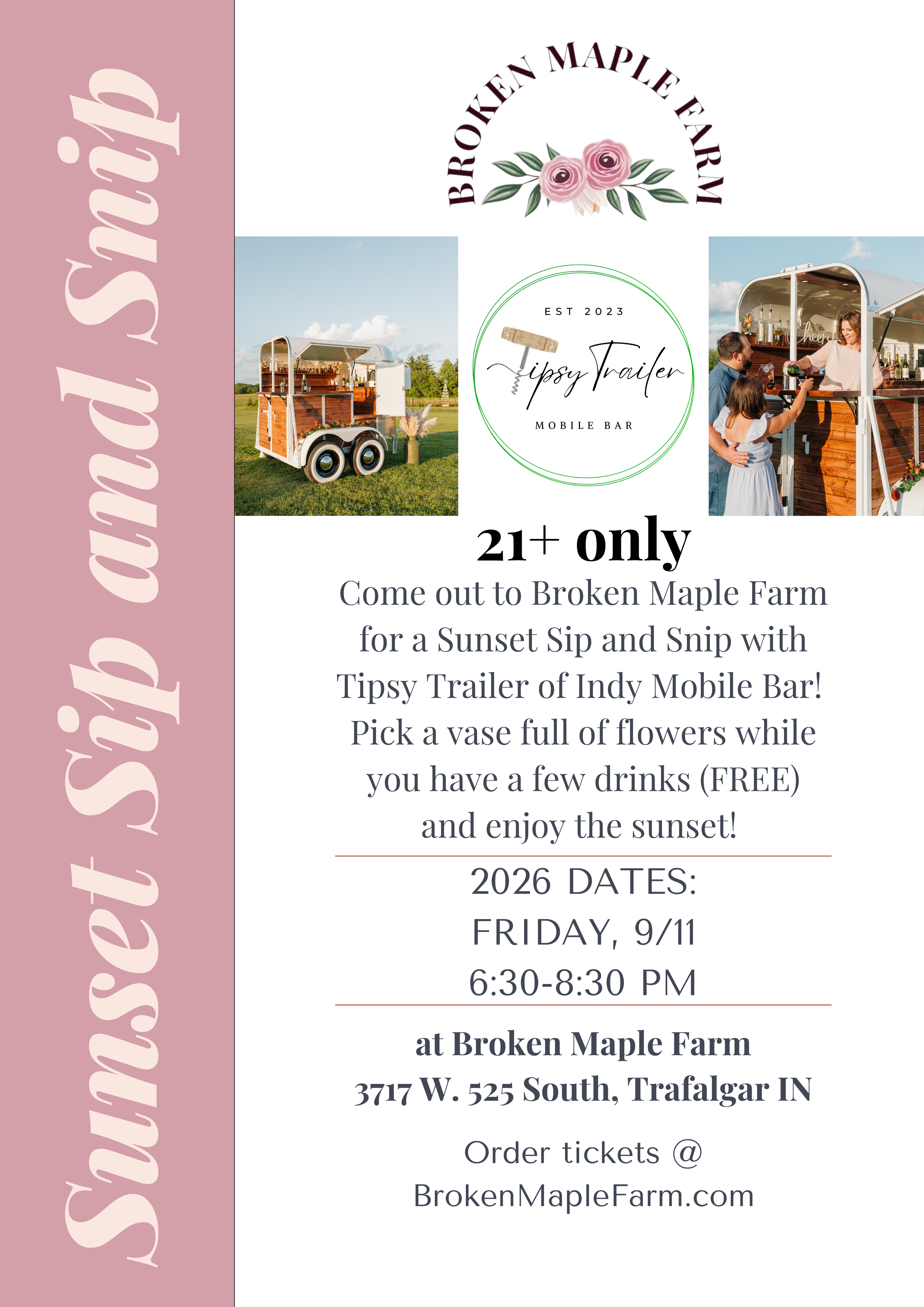 Sunset Sip and Snip with Tipsy Trailer Mobile Bar- (+21 ONLY) -Friday, September 11th, 2026