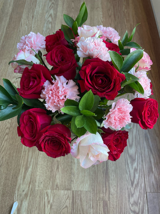 "Heartfelt Harmony" - Red and Pink Flowers Vase Arrangement. VALENTINE'S DAY PRE-ORDERS